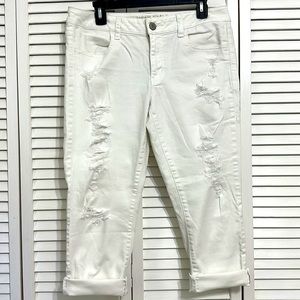 American Eagle Outfitters Jegging Crop Distressed White Denim Boyfriend Jeans 12